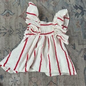 Zara kids Ruffled White and Red Striped Top